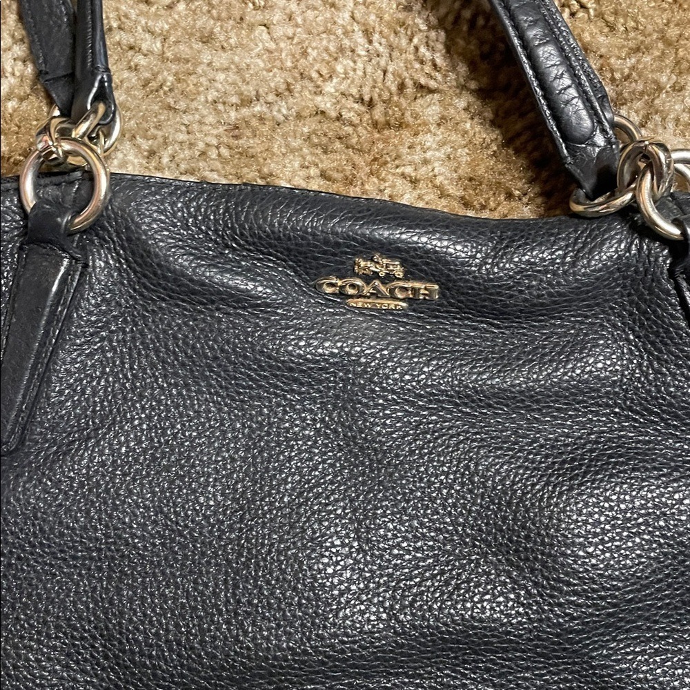 COACH Logo Tote Bag 2WAY Shoulder Bag Kelsey Satchel Tote Bag leather Black - Picture 2 of 7